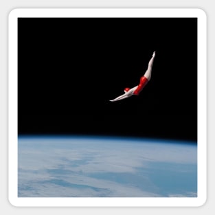 Space Diver: Woman in Red Bathing Suit Dives Gracefully to Earth Sticker